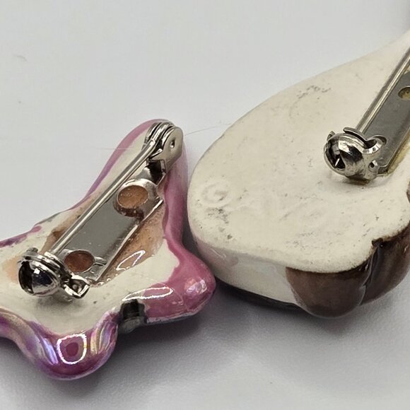 VTG AVON Brooch 3PC Set Porcelain Simease Cat Butterfly Birds Cottage MCM Whimsy - Picture 15 of 16